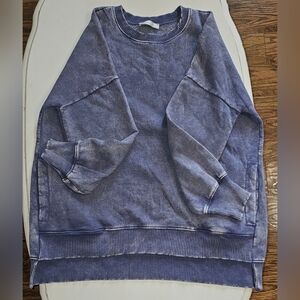Size L ZENANA Blue Acid Wash Oversized Boutique Sweatshirt